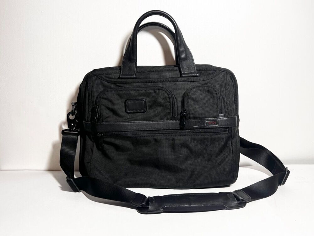 Tumi VGUC Black Ballistic Nylon Expandable Organizer Laptop Brief Bag Travel